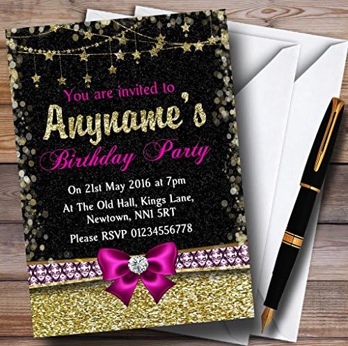 Glitter izgled zlatnog ružičasti ružičasti bow rođendan party Personalizirane pozivnice