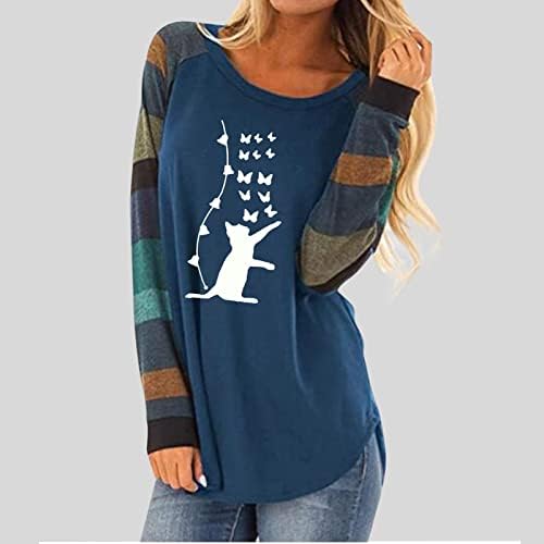 Ženske košulje s dugim rukavima Crewneck Trendy Bluuses Lounge Loobavi pletenje vrhovi pulover Colorblock Streetwear majice