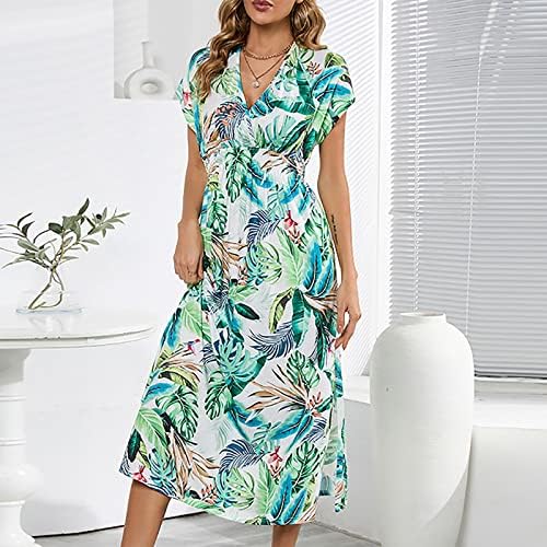Sutwoen Ljetne haljine za ženu Modna košulja Stripe Midi haljina duboki V-izrez Batwing rukav visoki struk ruffless