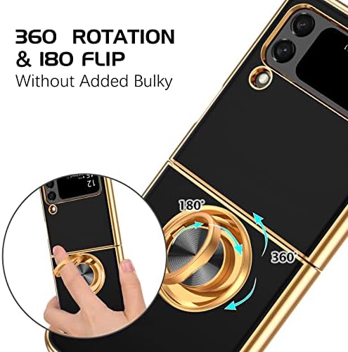 DOMAVER za Samsung Galaxy Z Flip 4 Case 5G sa držačem prstena pozlaćeni Zlatni Meki TPU zaštitni poklopac telefona za Samsung Z Flip4 5G-Crni