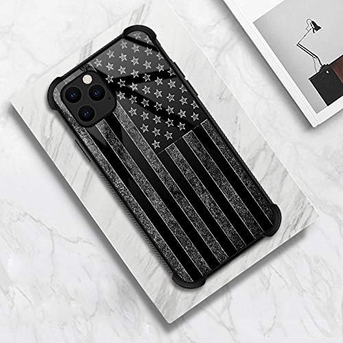 iPhone 12 Pro Max Case, crno-bijela američka zastava iphone 12 pro max futrole, kaljeno staklo leđa + mekani silikonski TPU zaštitni