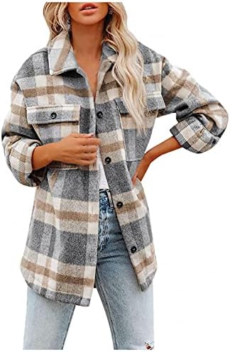 Aihou plairani jakne za žensku modu, ženska ležerna vunena mješavina plaćene tastere s dugim rukavima jakna s dugim rukavima zimski