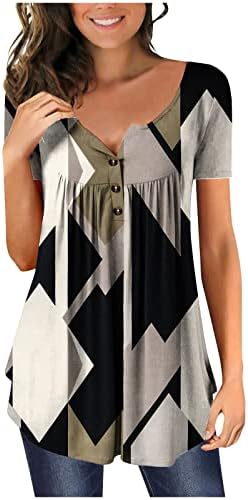 Henley majice za žene Plus Size Sakrij trbušnjake ljetne geometrije Colorblock Tunic Top za helanke Dressy bluza