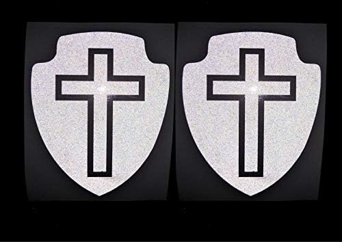 Cushystore Isus Bijeli reflektivni štit Cross Christian naljepnice za laptop Hardhat 3 X3.75, 2 paketa