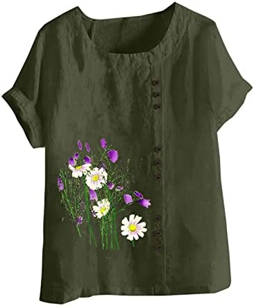Top Womens kratki rukav laneni pamuk posada vrat Daisy Poppy cvjetna grafika Plus Veličina Casual bluza T Shirt dame EH
