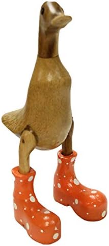 Ručno oslikana drvena patka figurica sa jarko obojenim Polka tačkim čizmama