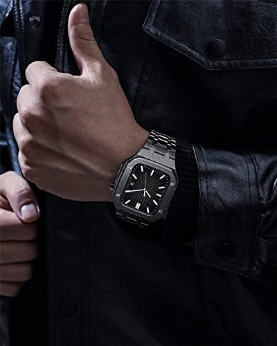CNHKAU Brugad za zaštitnika + narukvica za Apple Watch trake od nehrđajućeg čelika 44mm 45mm od nehrđajućeg čelika sa metalnom futrolom za IWATCH SE 8 7 6 5 4 SE serija