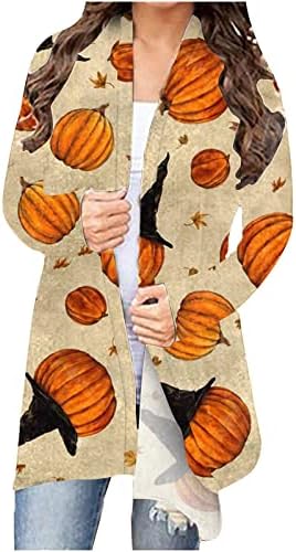 PUMPKIN CARDIGANS - Ženske dame Potpuni print Halloween vrhovi dugih rukava Otvoreni prednji kardigan moderni ugrađeni casual kaput