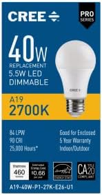 Cree rasvjeta A19-40W-P1-27k-E26-U1 Pro serija A19 40W ekvivalentna LED sijalica, 1 Broj, meka Bijela