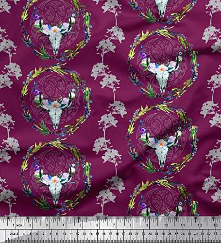 Soimoi Cotton Jersey Fabric Floral, vijenac & amp; Lobanja životinja Print Fabric by the Yard 58 inch Wide