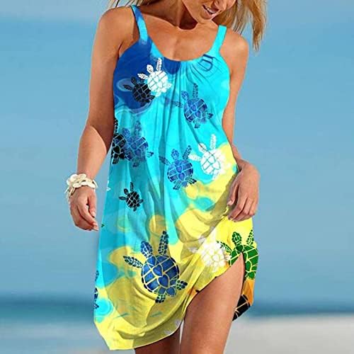 lcziwo Ženska haljina za rezervoar na plaži Casual gradijent špageti remen Ruched Scoop vrat haljine bez rukava ljetni lepršavi sarafan