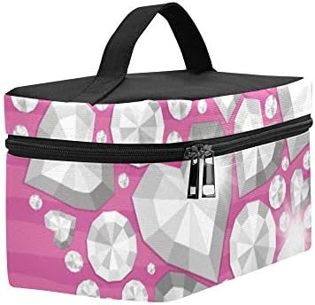 Sjajno dijamantsko srce na ružičastom prugastom uzorku uzorak kutija za ručak torba za ručak izolovana torba za ručak za žene/muškarce / piknik/brod/plaža/ribolov / škola / posao