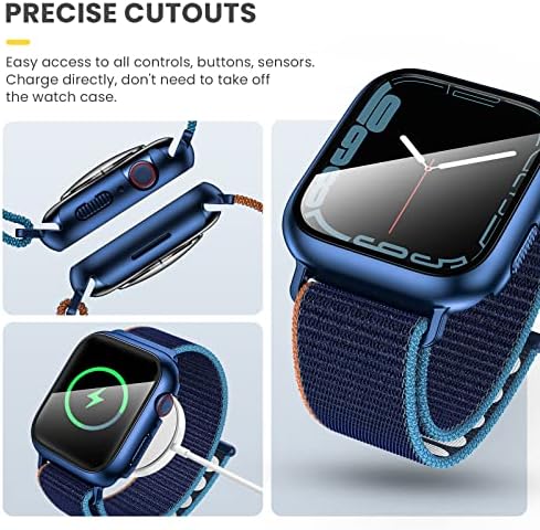 Goton Najlon Sport remen za Apple Watch Series 7 trake 45 mm sa zaslonom za zaštitu ekrana, žene Muškarci petlje za ručnike i stakleni poklopac branika za IWATCH 45 mm pribor plave boje