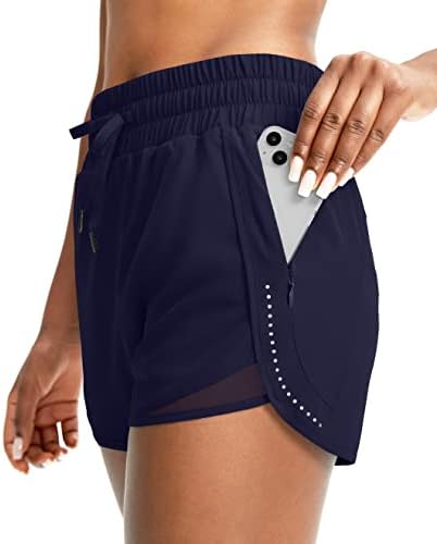 YYV Ženske trke za trčanje 2,5 Visoke strukske gaćice sa 3 džepova sa zatvaračem za žene atletska teretana sa mrežnim oblogom