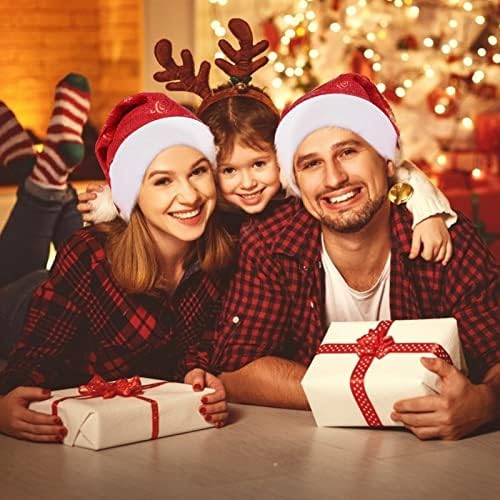 Uoeo 4 paketa Božić Santa šešir za odrasle, Unisex Glitter Prited plišani šešir Comfort Božićni šešir Santa Claus kapa za zimski Božić svečane praznične potrepštine za zabavu, višebojna, jedna veličina