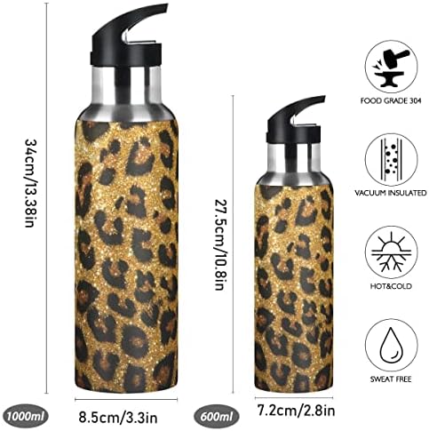 Glahy Rose Gold Leopard Boca vode sa slamnim poklopcem, BPA-bez, 32 oz vode za vodu izolirani nehrđajući čelik, za školu, ured, sport,