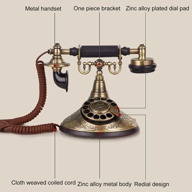Wyfdp vintage telefon rotirajuće biranje kabeliranog staromodnog telefona sa podešavanjem jačine zvuka melodije zvona za proučavanje