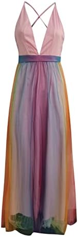 Duge haljine za žene seksi Deep V-izrez gradijent Tie Dye Criss-Cross Slip Dress prom party koktel haljine