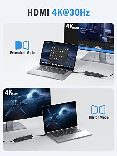 USB C Hub, Lemorele Type-C HUB Adapter 7 u 1 sa HDMI 4K@30Hz, 100w PD punjenje, 1 USB3.0 5Gbps port za prenos podataka, 2 USB 2.0, SD/TF, USB C Multiport Dongle za MacBook/ChromeBook/Dell / HP/Lenovo