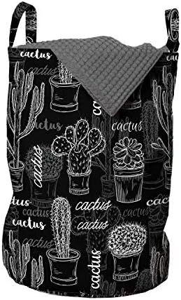 Ambesonne Cactus torba za veš, razne Obrisne biljke na pozadini izgleda na tabli, korpa za korpe sa ručkama zatvaranje Vezica za pranje veša, 13 x 19, ugalj siva bijela