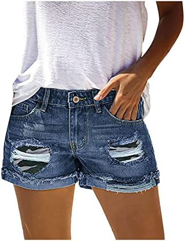 Qifen žene raširene traper kratke hlače preklopljene rublje casual jean kratke hlače dame Ljetni srednji uspon modne oprane kratke hlače