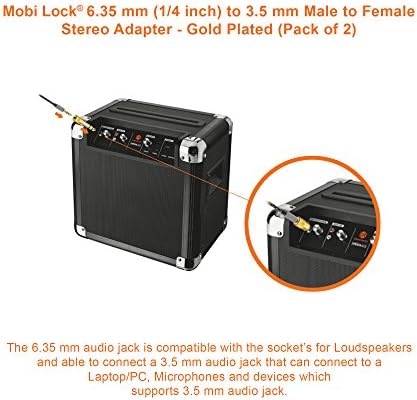 Mobi Lock 6,35mm utikač na 3,5 mm utičnica 1/4 do 1/8 inča Stereo audio priključni adapter | Pretvara zvuk iz pojačala, gitare, klavira,