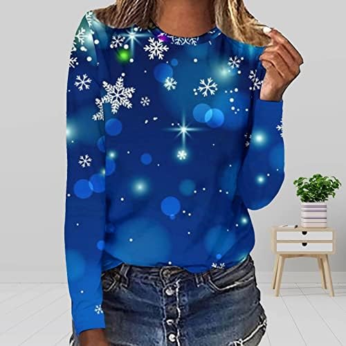 Božićne košulje za žene 3D neonske sijalice Print Dukseri Slobodne fitne majice s dugim rukavima Mašine ružnog božićnog džemper
