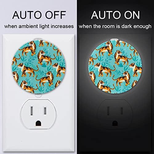 2 paketa Plug-in Nightlight LED noćno svjetlo sa senzorom sumraka do zore za dječiju sobu, rasadnik, kuhinju, hodnik Tigar uzorak životinja plavo zeleno lišće