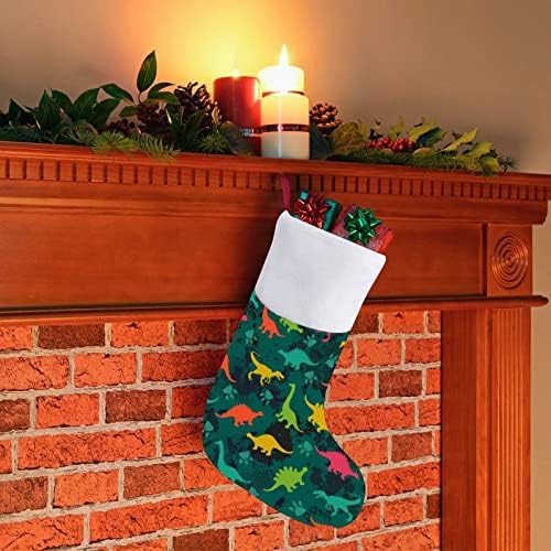 T-Rex Dinosaur zeleni Camo Božićni čarape za čarape sa plišanim kaminom visi za Xmas Tree Decor Decor