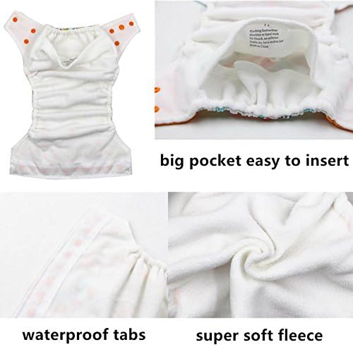 Kawaii Baby Unisex Pack Pack - 6 tkanina za bebe pelene i 6 bambusovih umetka + 1 besplatna pelena za plivanje, nepropusnost, za višekratnu upotrebu, 8-36 lbs