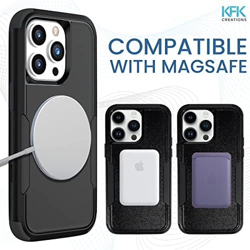 KFK Creations [3 u 1] Crni iPhone 14 Pro Max Case [Cijelo tijelo teška dužnost] sa 1 pakonom zaštitnikom zaslona + 1 paket zaštitnika