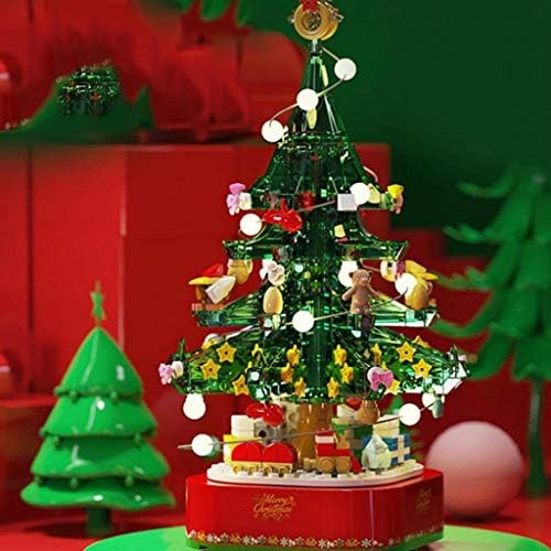 Zhyh rotirajuća božićna stabla muzička kutija sastavljena građevinska blokova Božić Božićni ukras poklon muzička kutija