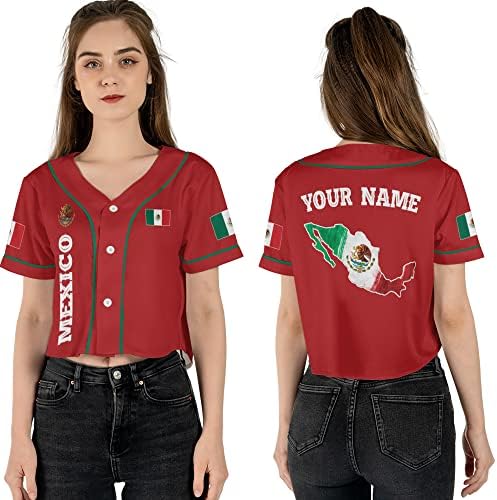 Naziv personalizacije Meksiko Meksički orao usjeve Top baseball Jersey XS - XL, Meksiko Jersey Crop Top, Meksiko Crop Top Jersey