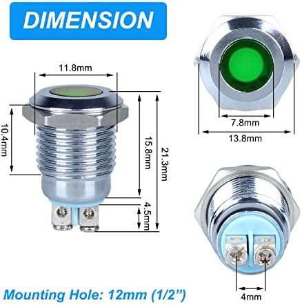 DMWD 2kom 12mm 12v-24v 15mA LED indikator za uštedu energije vodootporan IP67 Metal signalno svjetlo Pilot Dash lampa 0,47 Montažna