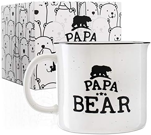 Papa Bear Stoneware gravirana keramička šolja za logorsku vatru-Bijela-15 oz, pokloni za Dan očeva - Retro šolja za kafu za tatu pokloni