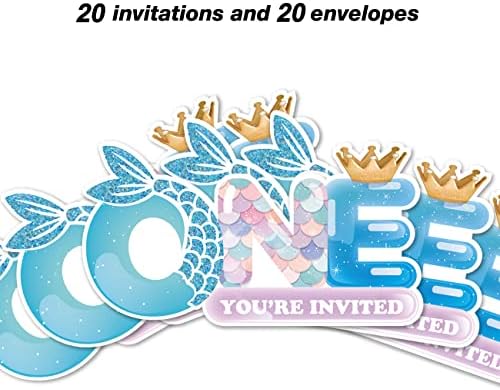 Mermaid 1. stranačke pozivnice sa kovertama, 20 set sirene Jednobojne pozivnice Jednogodišnje rođendan Baby Tuš zabava Poziva zalihe