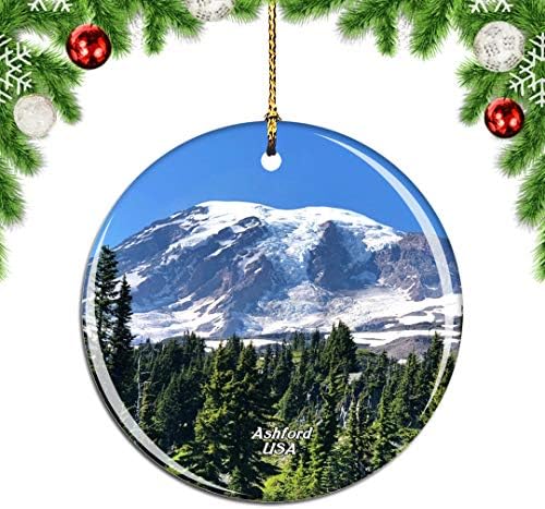 Weekino America SAD Mount Rainier Nacionalni Park Ashford Božić Božić drvo ukras ukras viseći privjesak Decor City Travel suvenir kolekcija dvostrani porculan 2.85 Inch