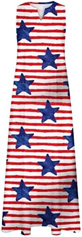 HCJKDU 4. srpnja haljine za žene Dan nezavisnosti Labavi V izrez bez rukava Maxi haljina američke zastave sa džepom