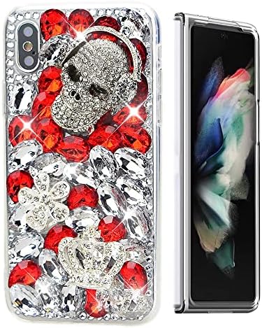 GLITTER ELEGANT Telefon kompatibilan sa Samsung Galaxy Z Fold 3 5g 2021, AS-Zeke 3D ručno rađena serija Crown Skull Tassel Rhinestone