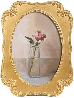 Sikoo vintage 5x7 zlatni ovalni okvir za slike Antikni ukrašeni stol i zidna montaža Foto okvir sa staklom visoke rezolucije za kućni