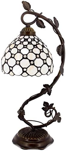 Werfactory Tiffany stolna lampa krema vitraž Pearl Style stolno svjetlo sa metalnom bazom listova 8x10x21 inča dekor za malu prostornu spavaću sobu kućni ured S005 serija