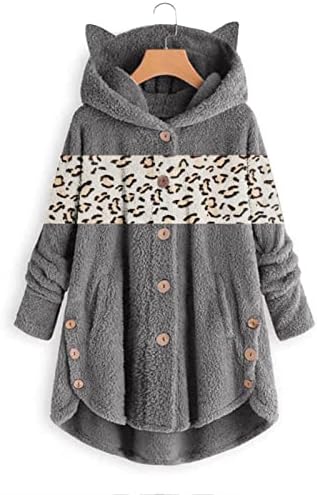 Ženski zimski kaput Leopard kapuljača za mačji s kapuljačom, zimski plišani kaput