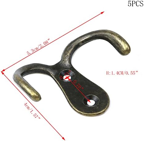Faotup 5PCS Bronze Zinc Alloy Metal Double Hooks for Hanging,Double Hook Black,Double Coat Hooks Black,Double Coat Hooks Hardware,with