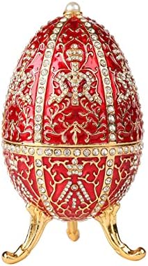 Qifu Vintage Red Faberge Emgy stil emajlirana trinket kutija sa šarkama, jedinstveni poklon za porodicu