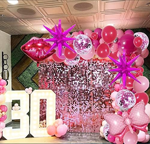 Princeze Djevojke Party Decorts, Ženska zabava ružičasti baloni Rose Red Confetti Balloon eksplodira zvijezde usne ružičasti balon za kravate za djevojke rođendan bachelorette dekor za tuširanje