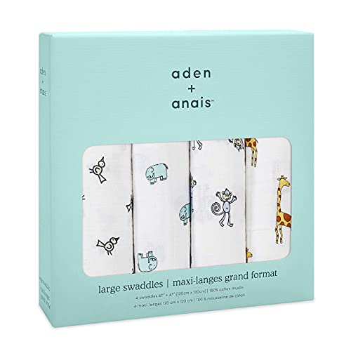 Aden + Anais Jungle Jam paket - Swaddle pokrivač, butik muslinski ćebki za djevojčice i dječake, džungle, 4 pakovanje - Baby Comfort