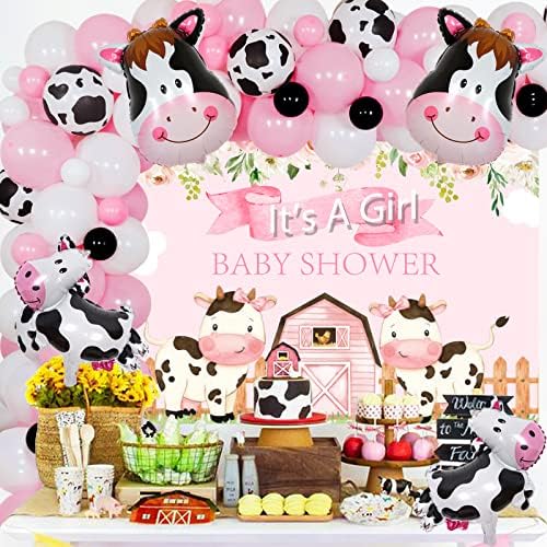Krava Baby tuš dekoracije za djevojčice-krava balon Garland & Luk Kit i farme životinja Baby tuš pozadina Barnyard potrepštine