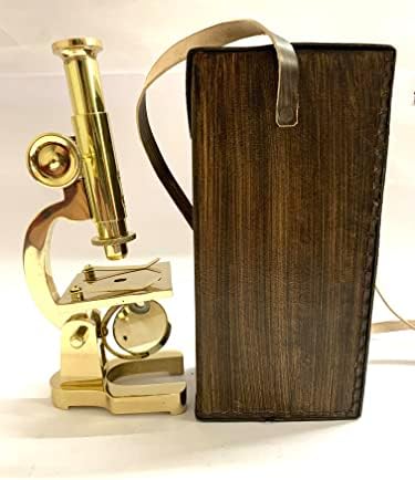 Sayra NAUTICALSS Mesingani mikroskop Studentski mikroskop 7-inčni Vintage tip sa kožnim poklopcem teški mikroskop kvaliteta 10x uvećanje