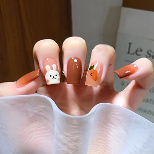 Slatka zečica gradijent toplo narandžasto lažni nokti lepak na lažnim noktima, veštački manikir prstiju, višekratni lažni nokti Press