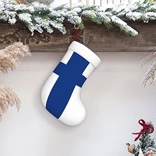 QG ZZX Božićne čarape sa bijelom super mekom plišane manžetne zastave Finske Xmas Čarape Božićne ukrase Čarape